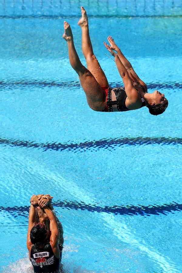 Selecao do Brasil de nado sincronizado durante rotina tecnica em equipe prova realizado no Parque Aquatico Maria Lenk. Jogos Olimpicos Rio 2016. 18 de Agosto de 2016, Rio de Janeiro, RJ, Brasil. Foto: Satiro Sodré/SSPress