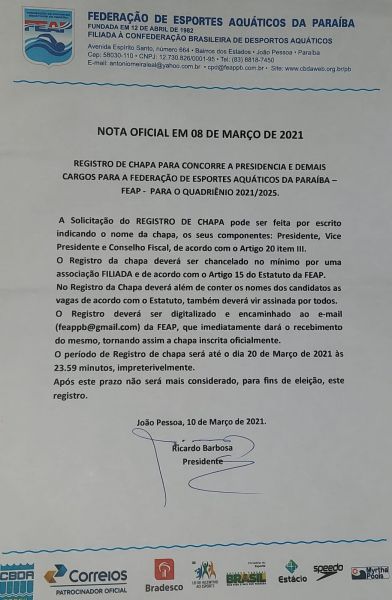 REGISTRO DE CHAPA QUADRIENIO 2021/2025