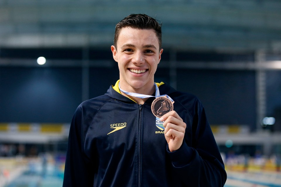 Seleção Brasileira durante o Campeonato Sul-Americano Juvenil de Desportos Aquáticos de Natação, no Parque Olímpico da Juventude, nesta quarta, 20.